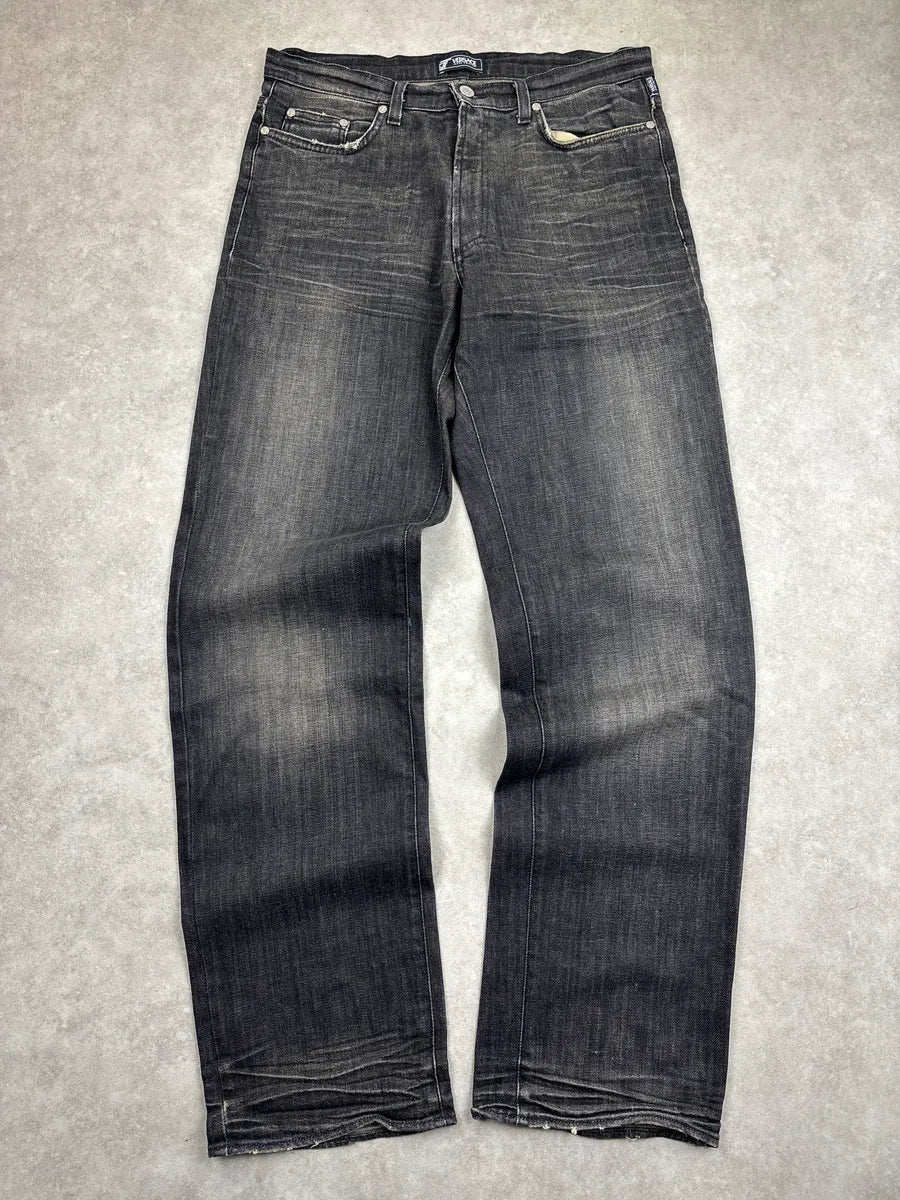 AW2005 Versace Black Grey Denim Faded Straight Leg Jeans HxzSxiEB 3