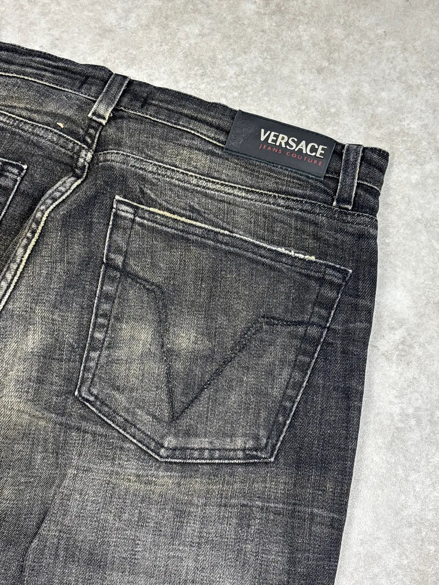 AW2005 Versace Black Grey Denim Faded Straight Leg Jeans HxzSxiEB 12