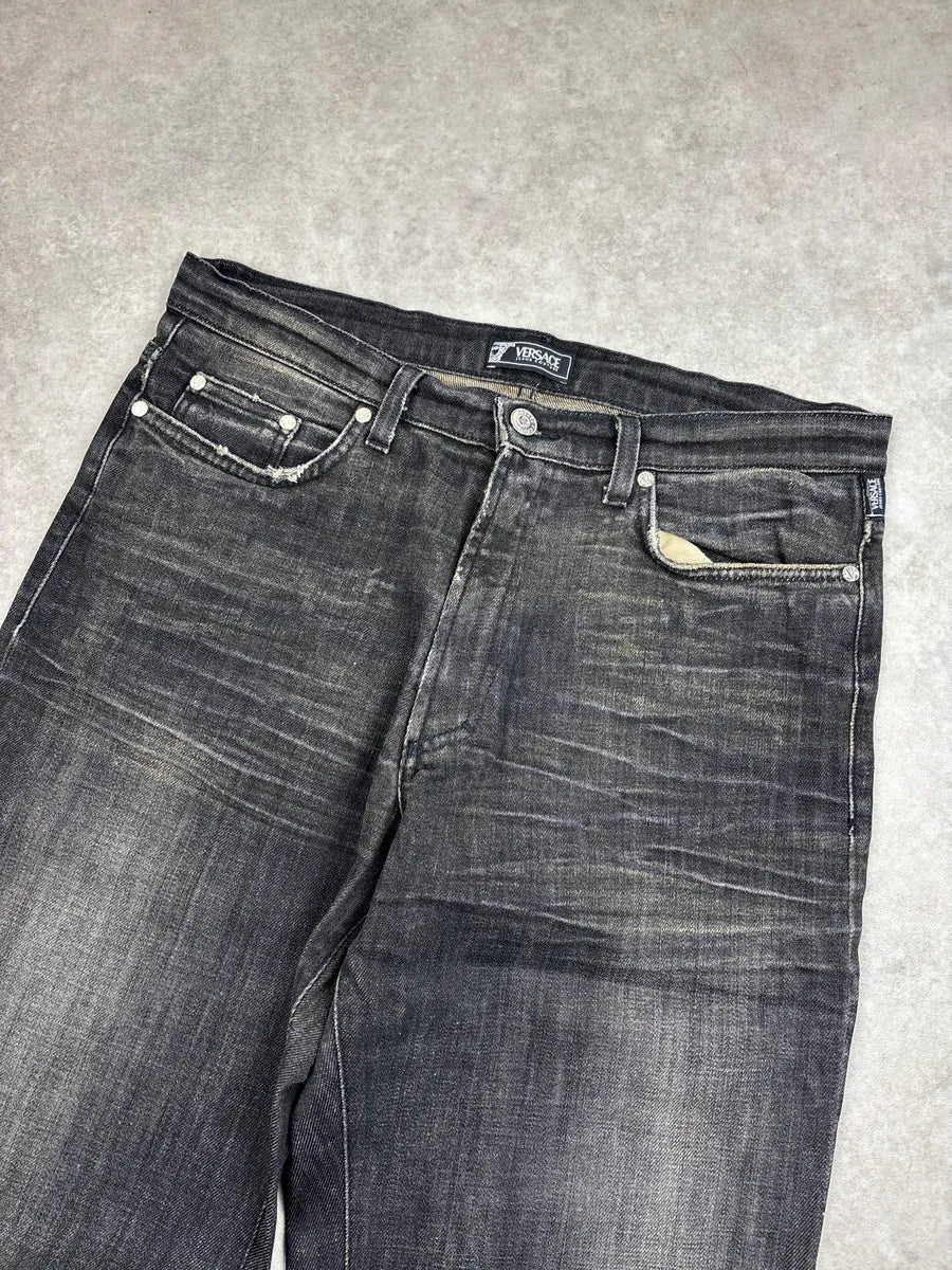 AW2005 Versace Black Grey Denim Faded Straight Leg Jeans HxzSxiEB 6