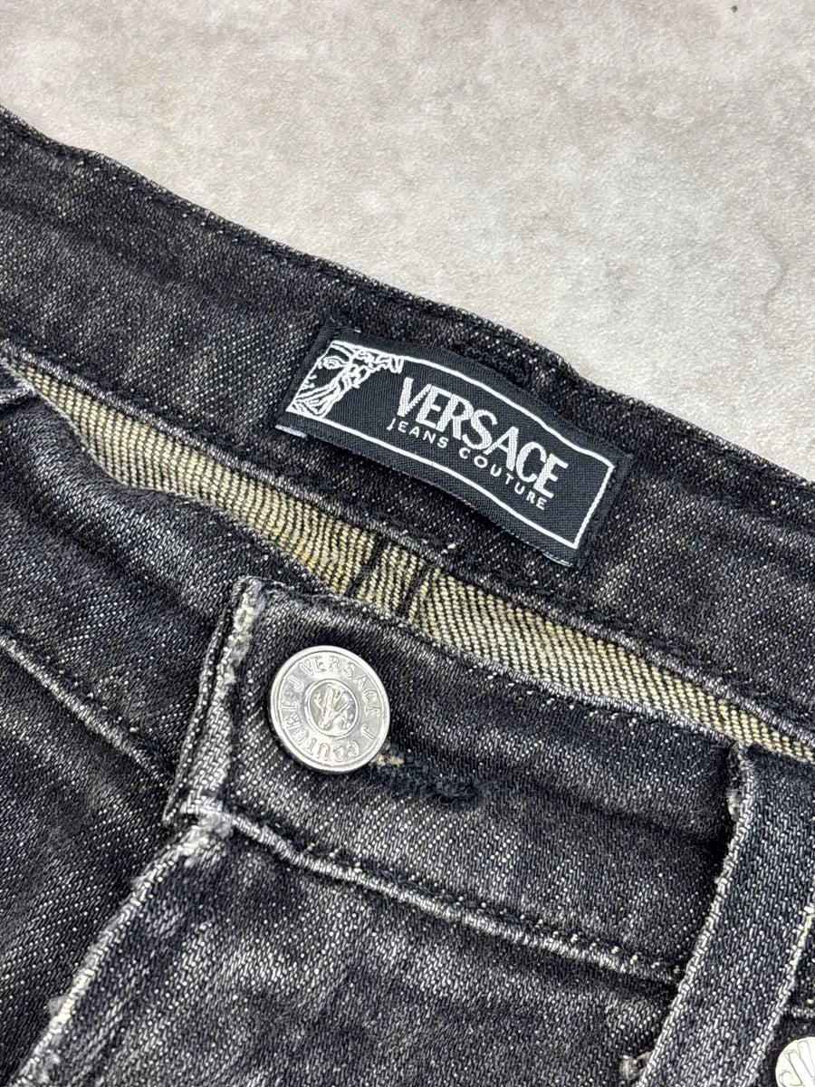 AW2005 Versace Black Grey Denim Faded Straight Leg Jeans HxzSxiEB 8