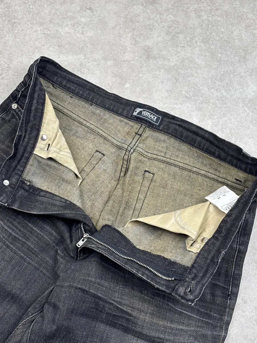 AW2005 Versace Black Grey Denim Faded Straight Leg Jeans HxzSxiEB 9