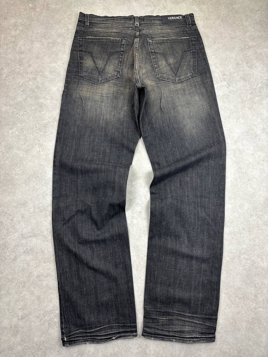 AW2005 Versace Black Grey Denim Faded Straight Leg Jeans HxzSxiEB 4
