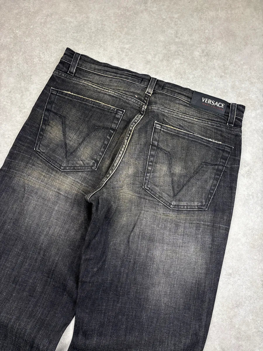 AW2005 Versace Black Grey Denim Faded Straight Leg Jeans HxzSxiEB 7