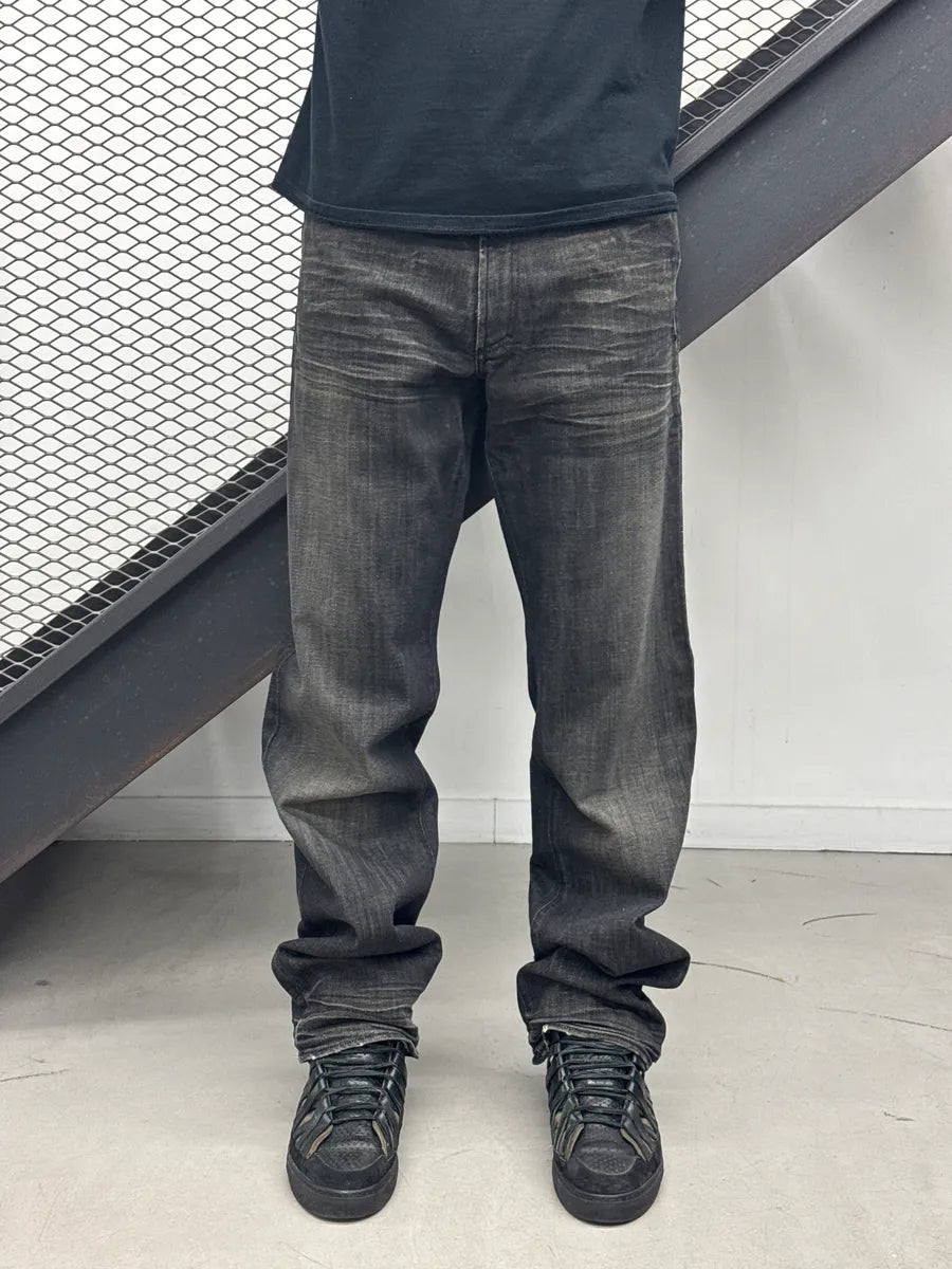 AW2005 Versace Black Grey Denim Faded Straight Leg Jeans HxzSxiEB 0