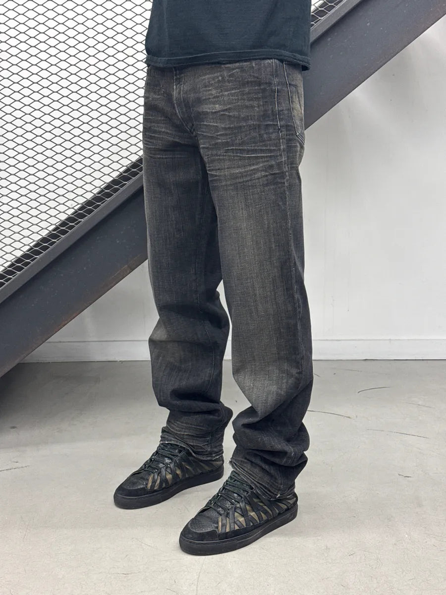 AW2005 Versace Black Grey Denim Faded Straight Leg Jeans HxzSxiEB 1