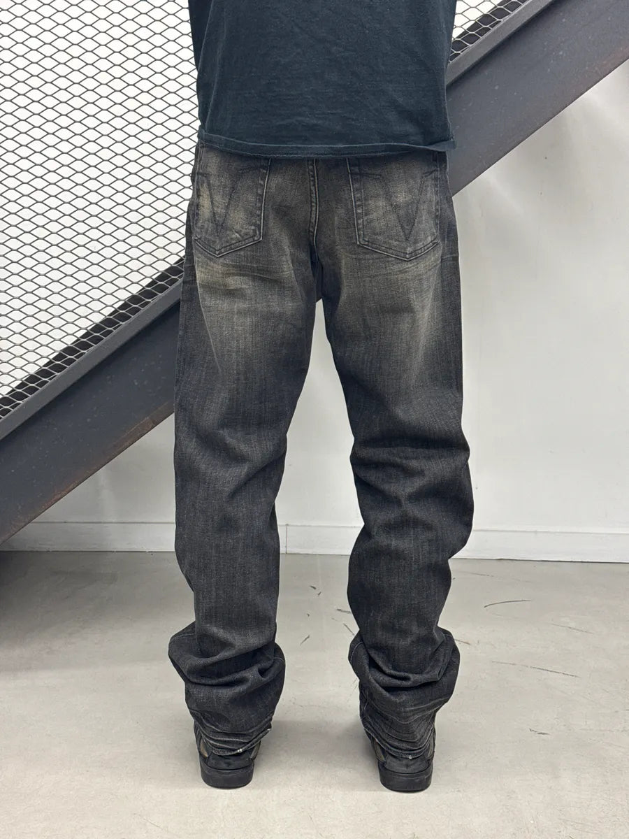 AW2005 Versace Black Grey Denim Faded Straight Leg Jeans HxzSxiEB 2