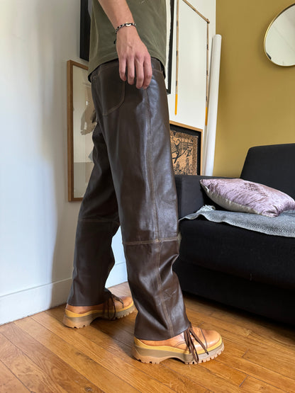 2000s Jean Paul Gaultier Cozy Brown Leather Pants (M) - 4