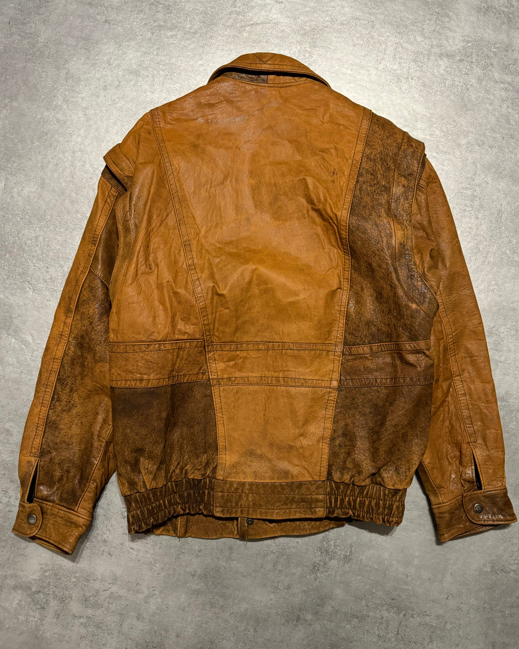 1990s Artisanal French Eroded Brown Leather Jacket with Detachable Sleeves (M) - 8