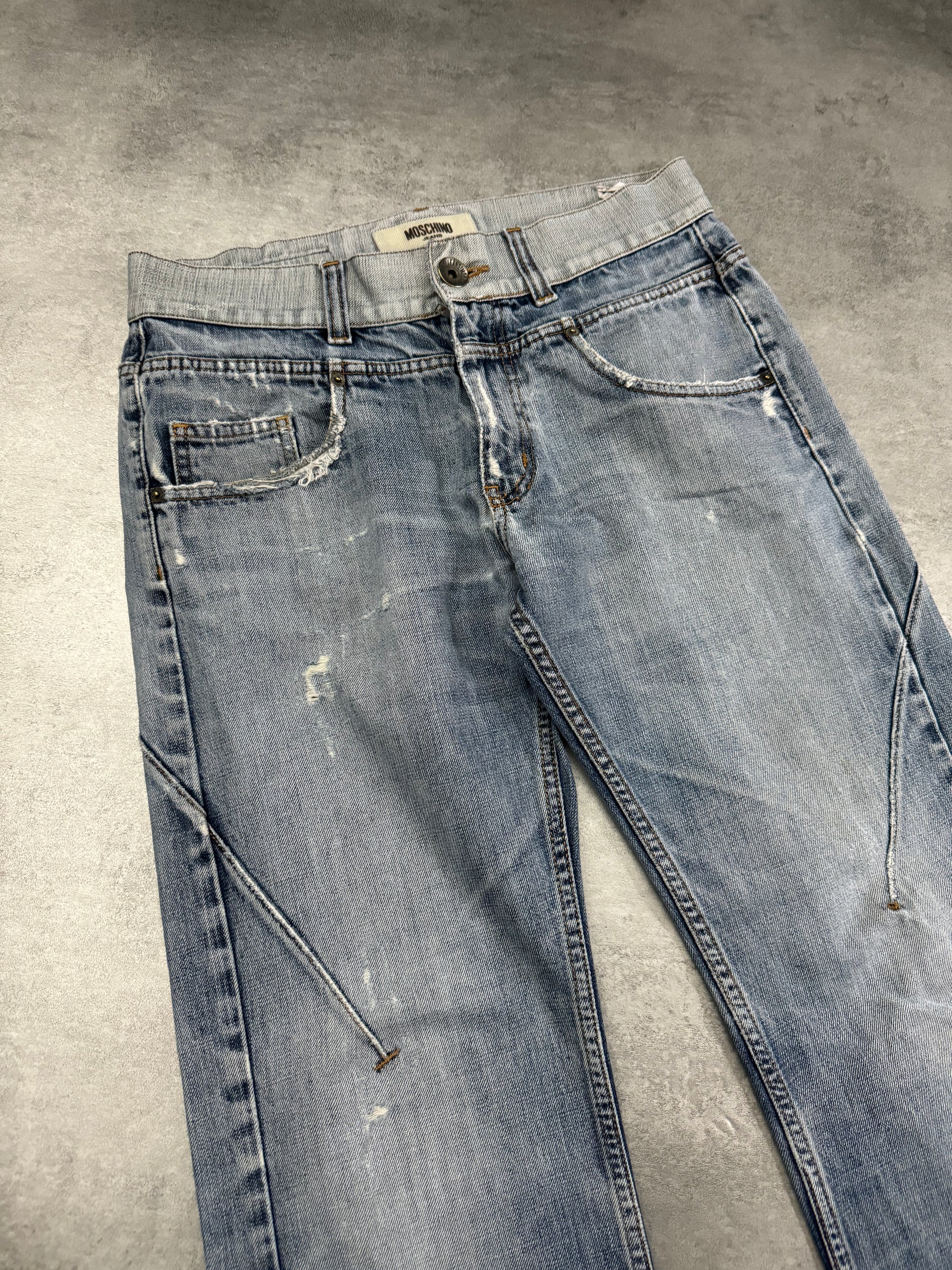 2000s Moschino Peace Distressed Blue Denim Jeans (S) - 7