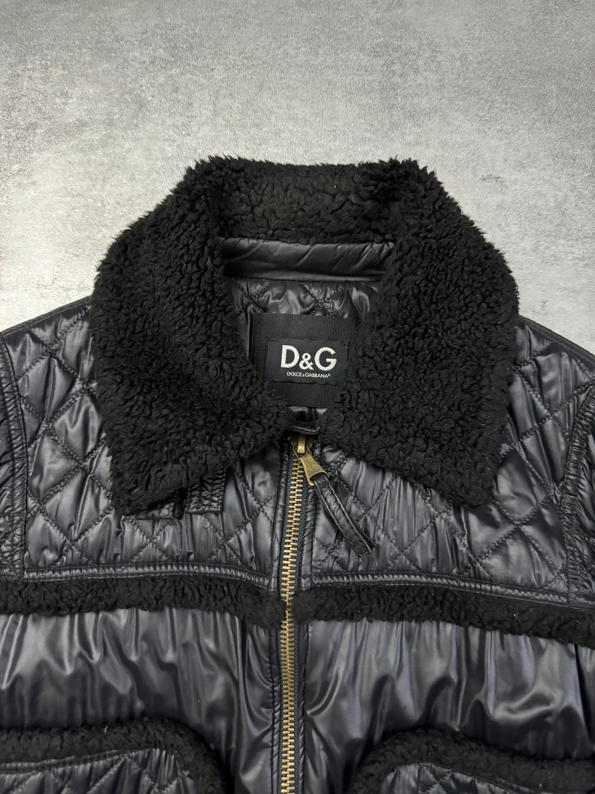 2000s Dolce & Gabbana Shearling Black Mafia Jacket (M) - 5