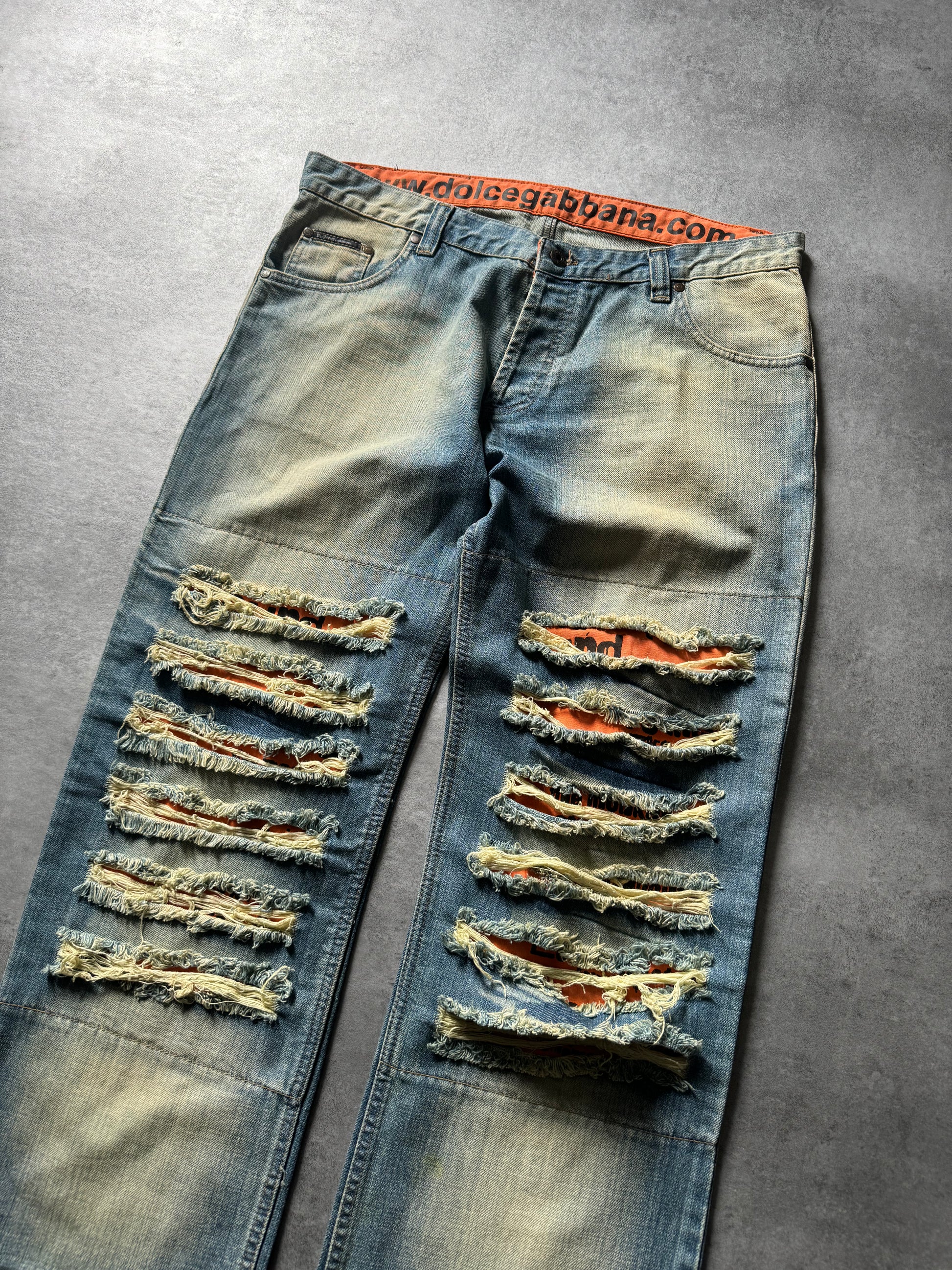 FW2006 Dolce & Gabbana Orange Poem Faded Jeans (M) - 7