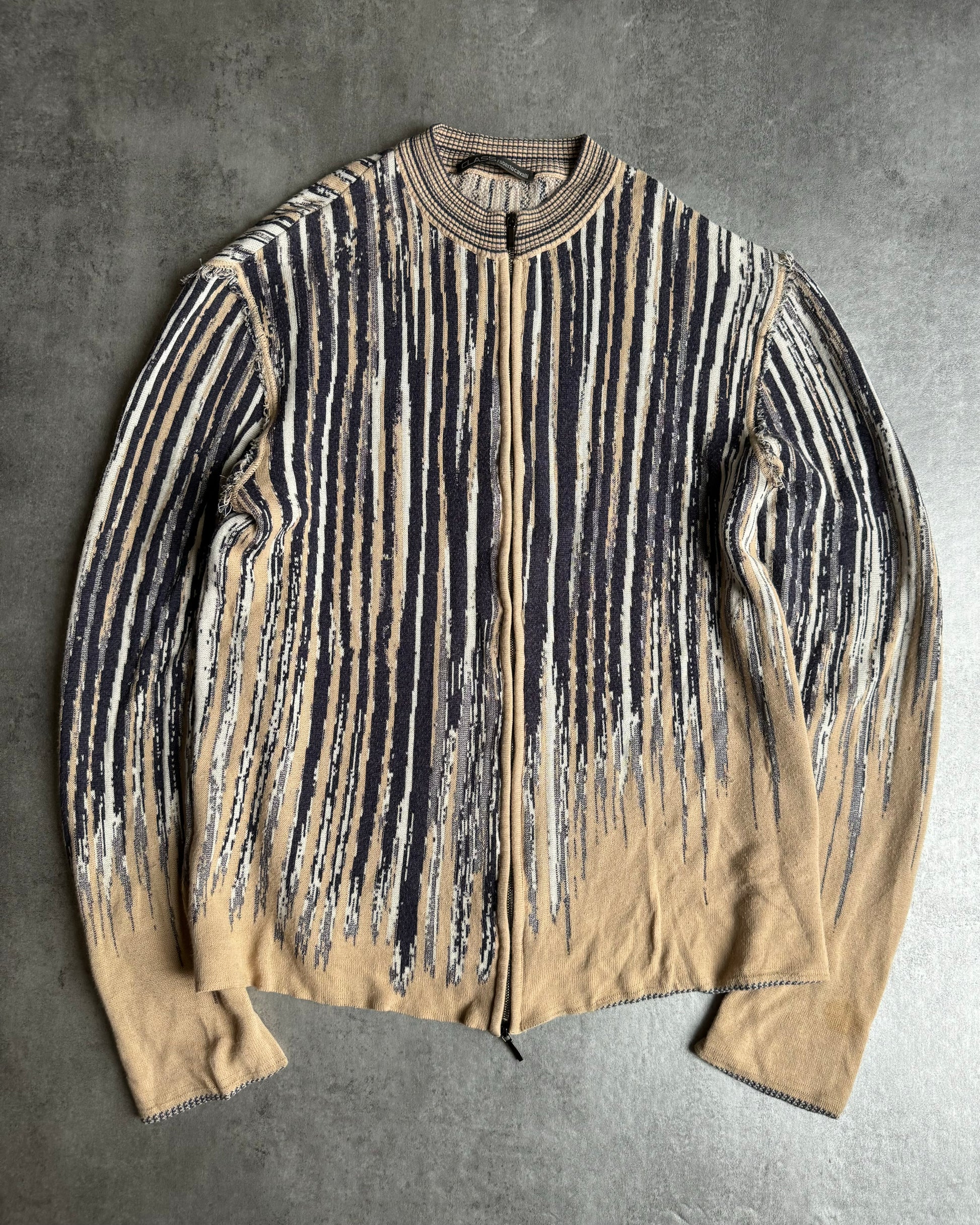 SS2002 Roberto Cavalli Contemporary Striped Zip-up Sweater. (M/L) - 6