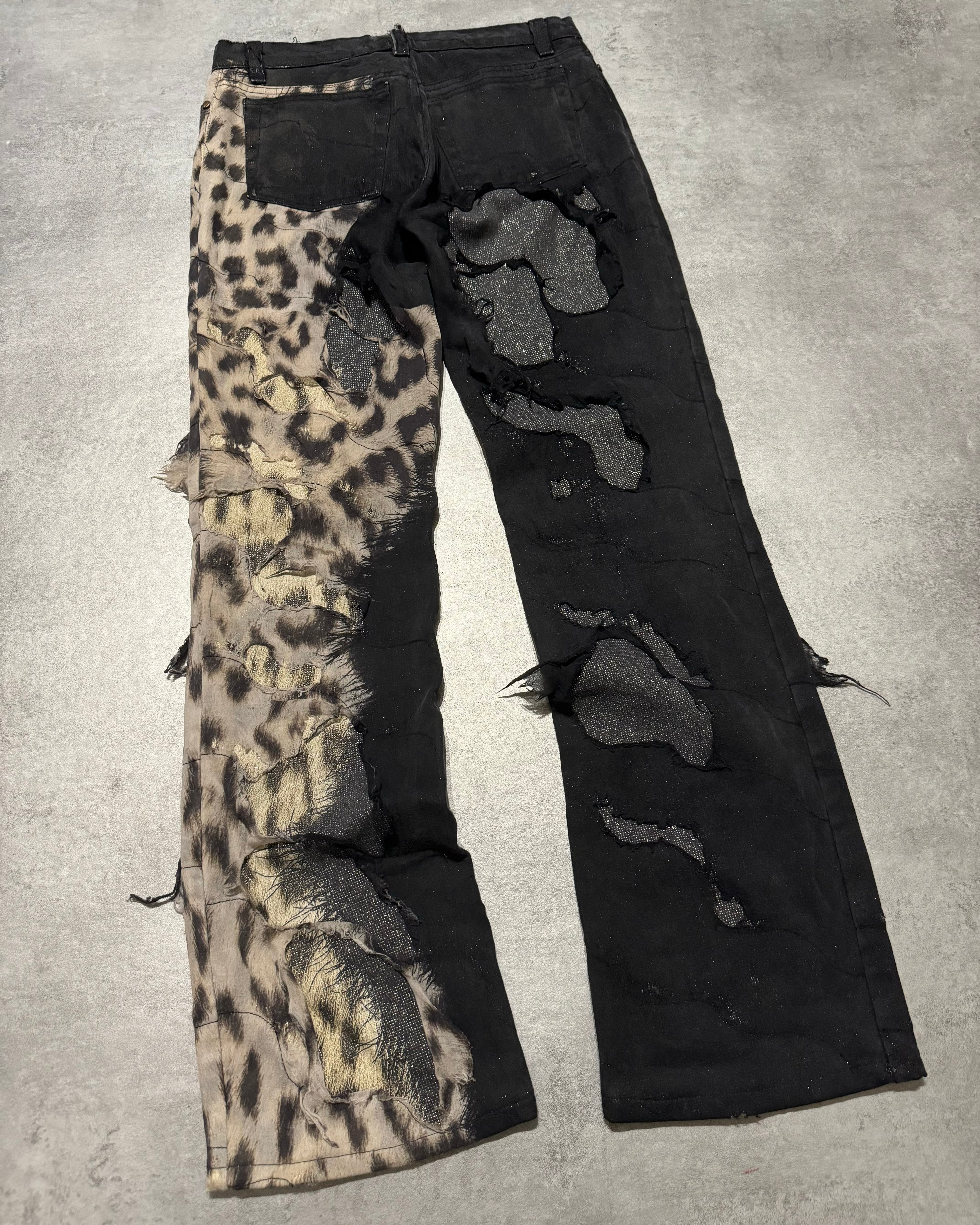 2000s Roberto Cavalli Deconstructed Leopard Magma Black Exploration Pants (S) - 5