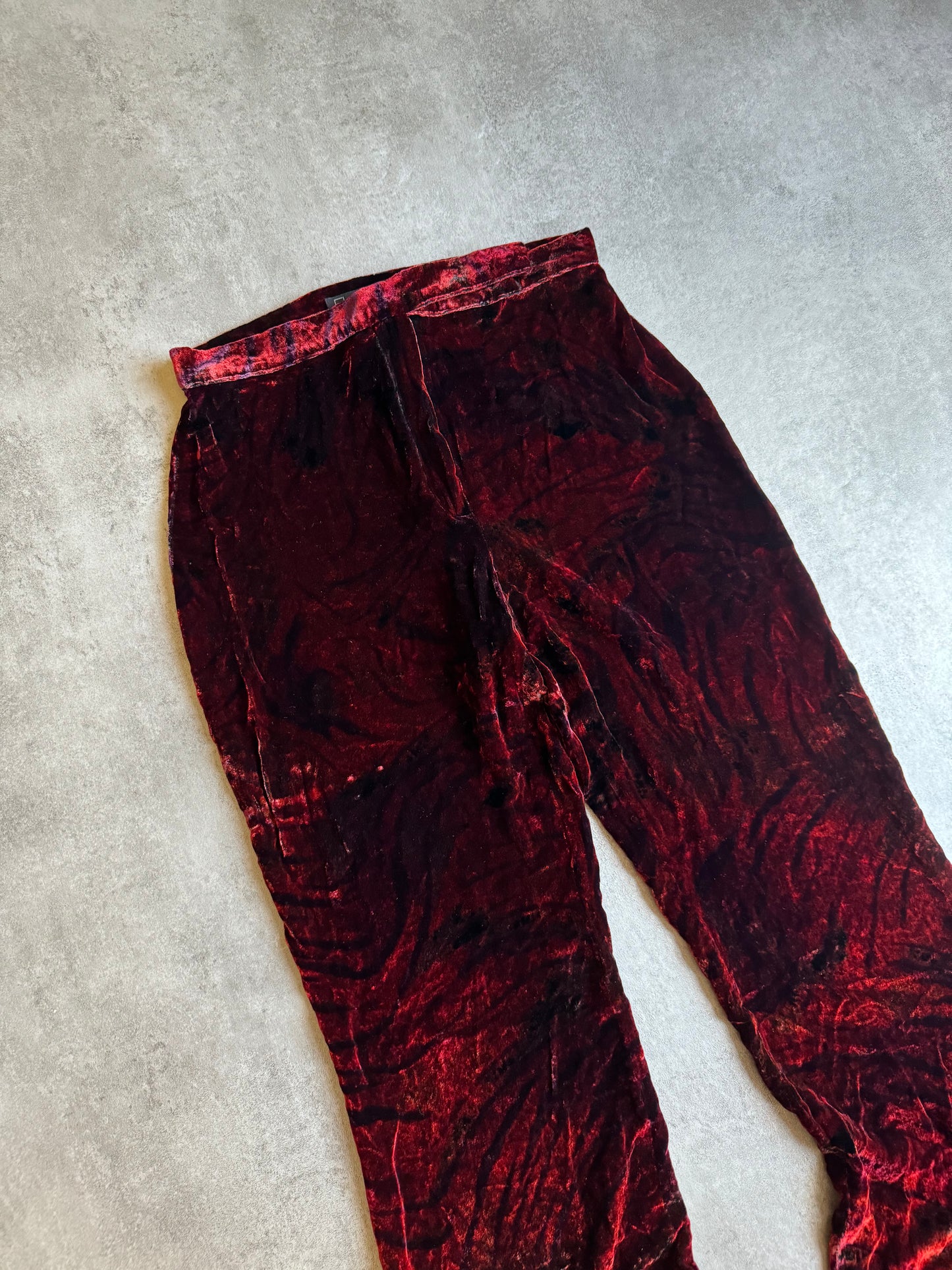 AW1999 Roberto Cavalli Obscure Red Devil Velvet Pants (XS) - 9