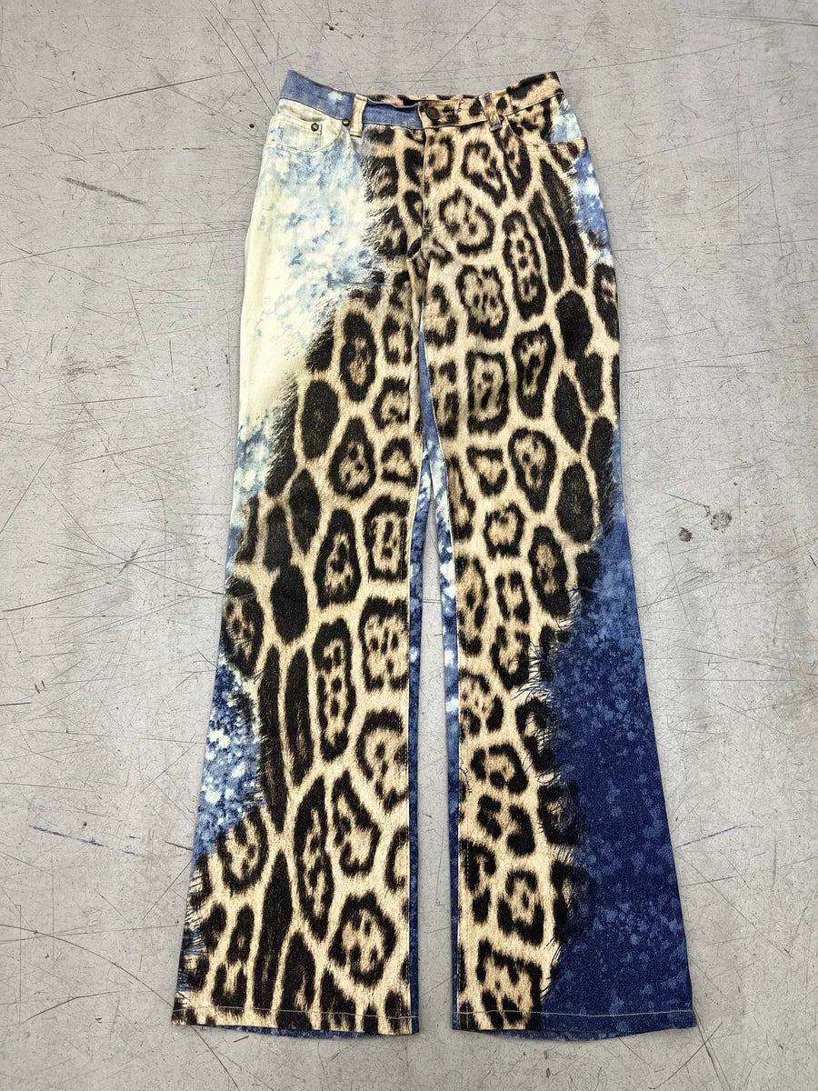 AW2001 Roberto Cavalli Leopard Bleached Blue & Beige Pants IDOuQXXL 4