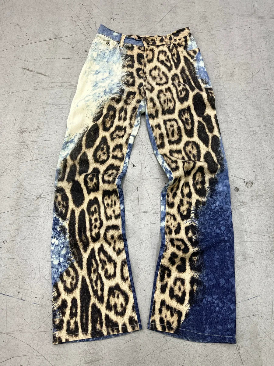 AW2001 Roberto Cavalli Leopard Bleached Blue & Beige Pants IDOuQXXL 0