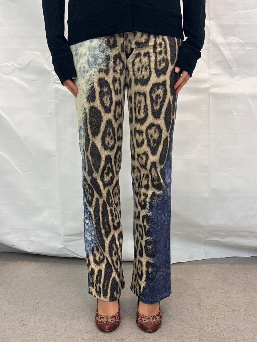 AW2001 Roberto Cavalli Leopard Bleached Blue & Beige Pants IDOuQXXL 1
