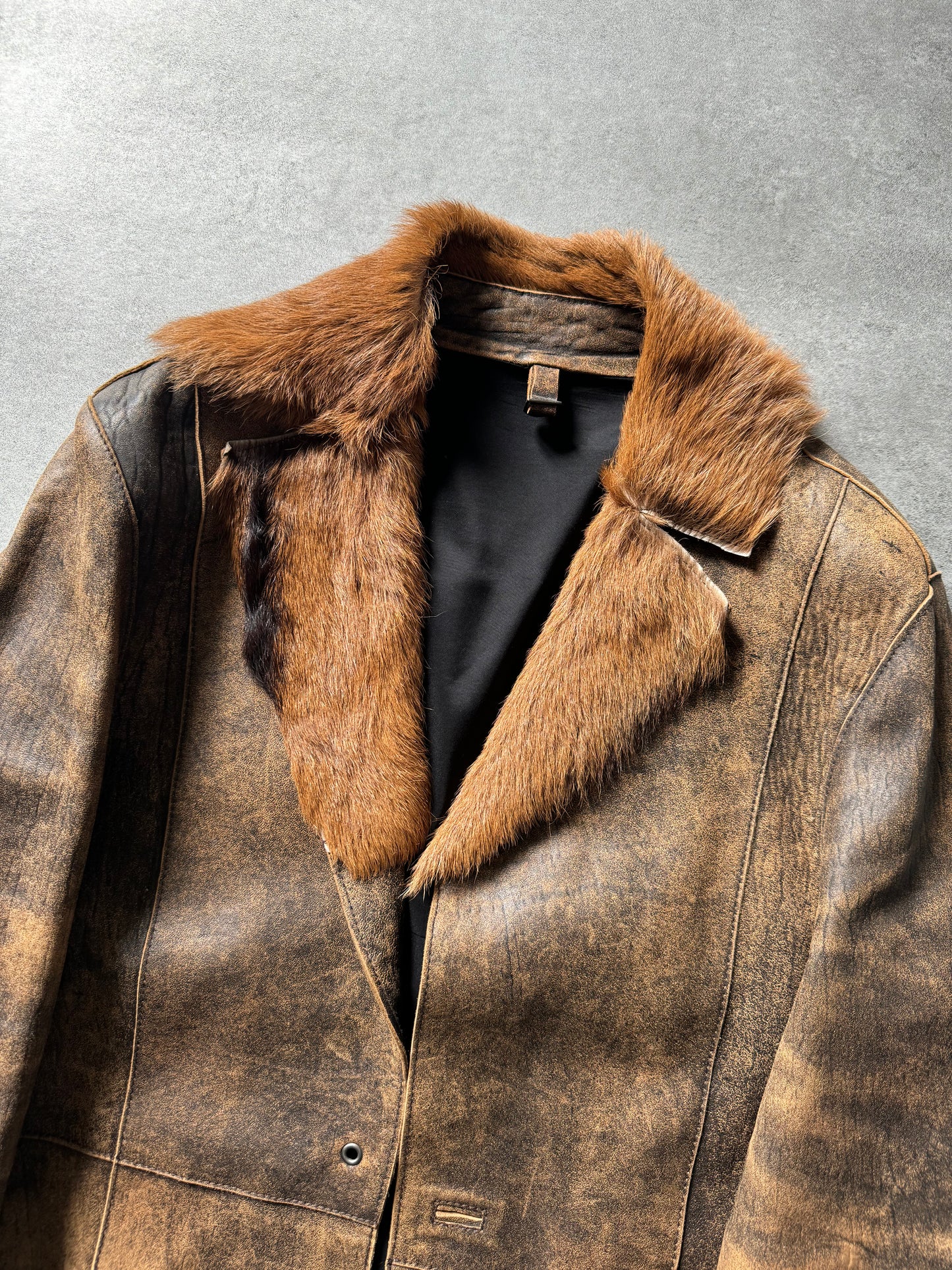 AW2005 Cavalli Brown Fur Modern Raw Leather Jacket  (L) - 9