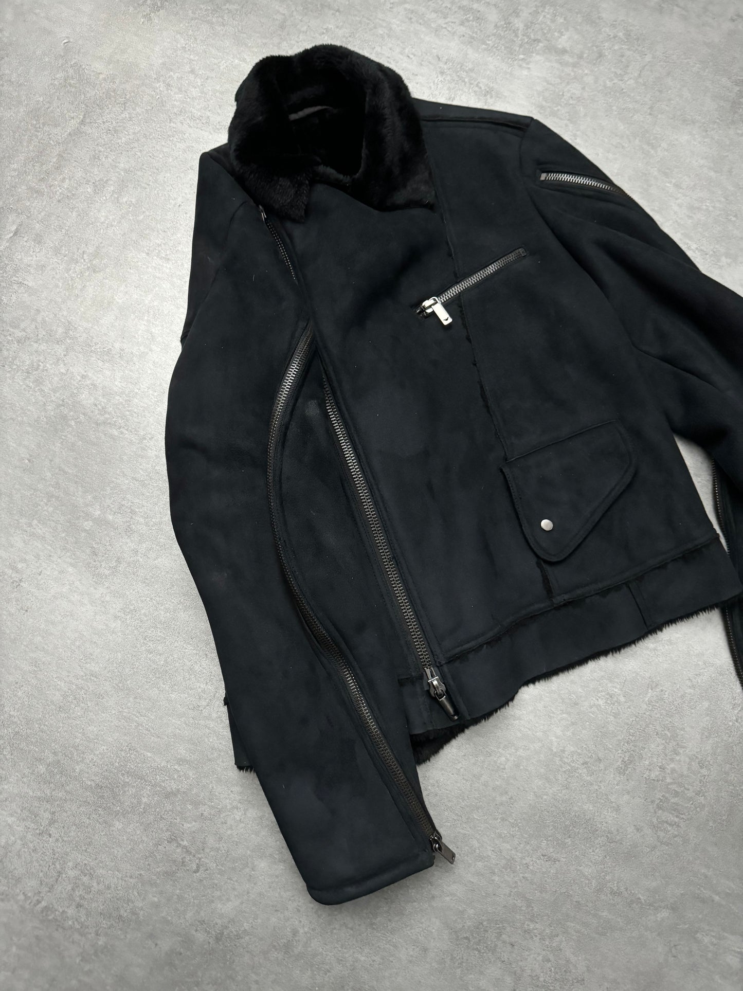 FW2002 Emporio Armani Tornado Arm Zips Asymmetrical Navy Jacket (L) - 9