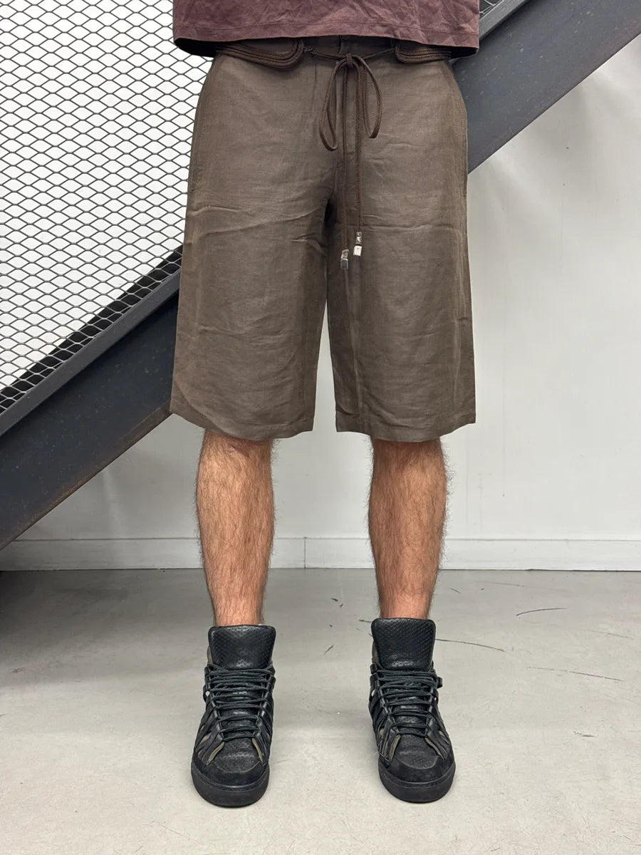 Emporio Armani Taupe Brown Braided Waist Drawstring Short IHEpmnCA 0