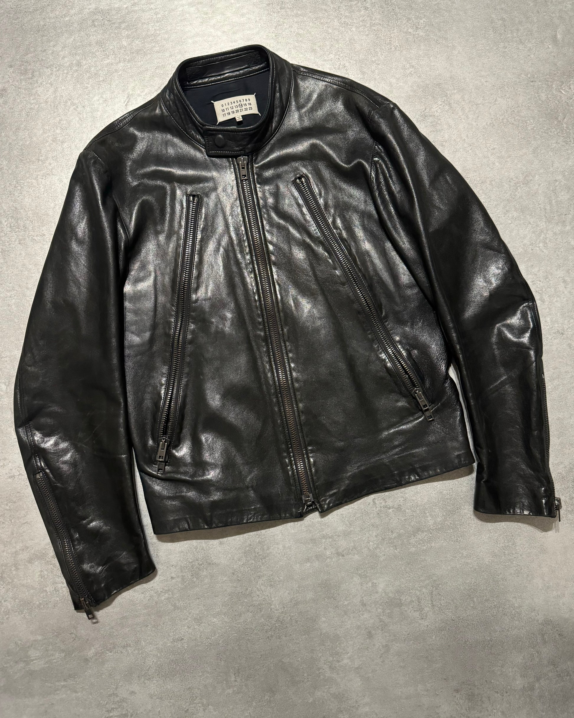 SS2014 Maison Margiela 5 Zips Black Premium Leather Jacket (M) - 3