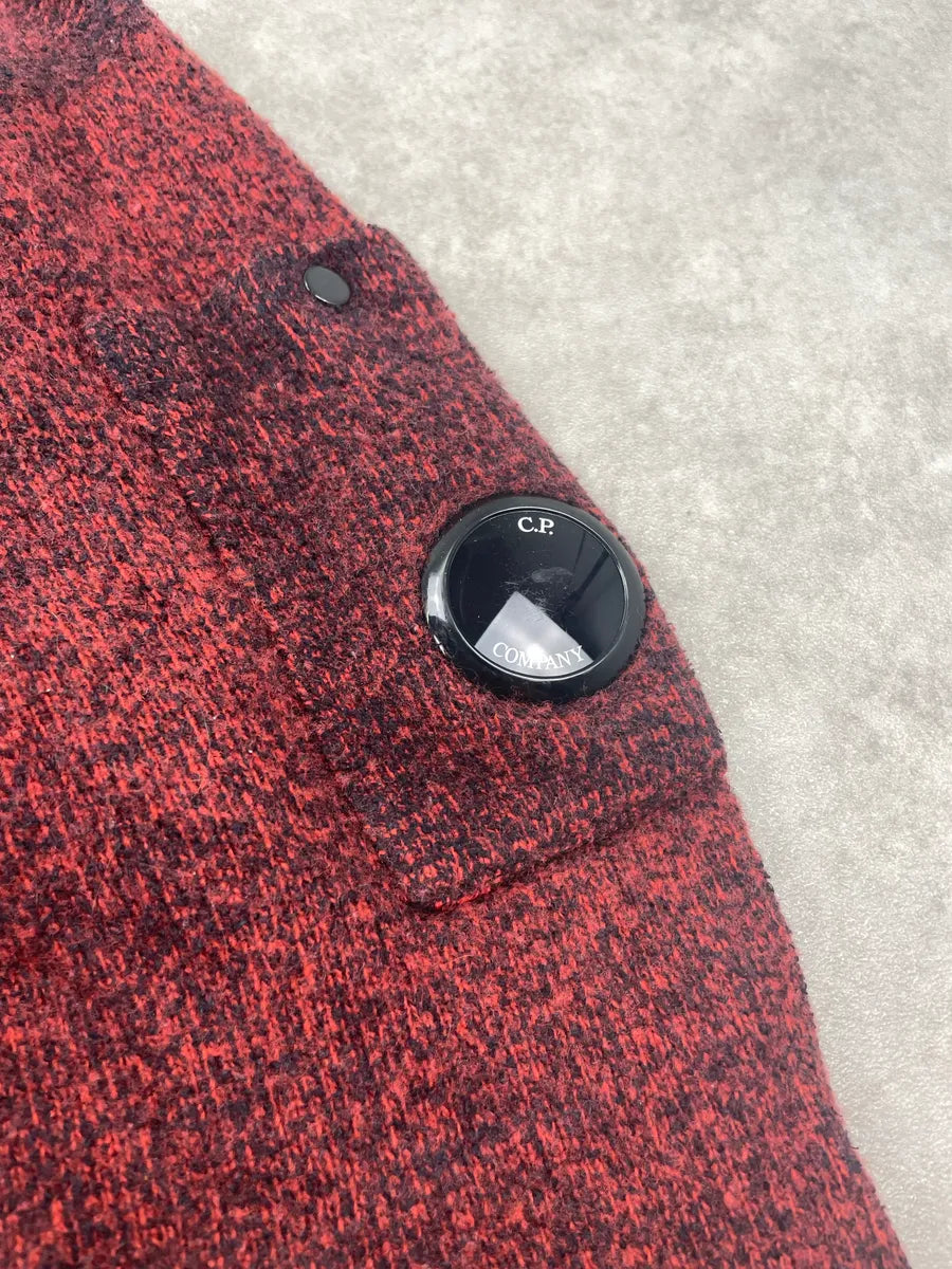 C.P. Company Dark Red Fleece Knit Lens Sleeve Sweater IIxRqbTE 6