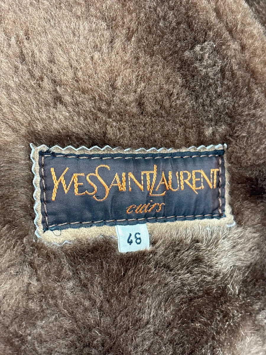 1980s Yves Saint Laurent Brown Shearling Aviator Suede Leather Jacket IKPaQCIb 11