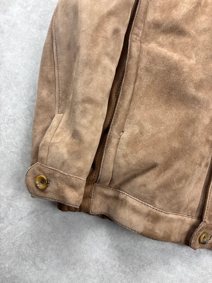 1980s Yves Saint Laurent Brown Shearling Aviator Suede Leather Jacket IKPaQCIb 8