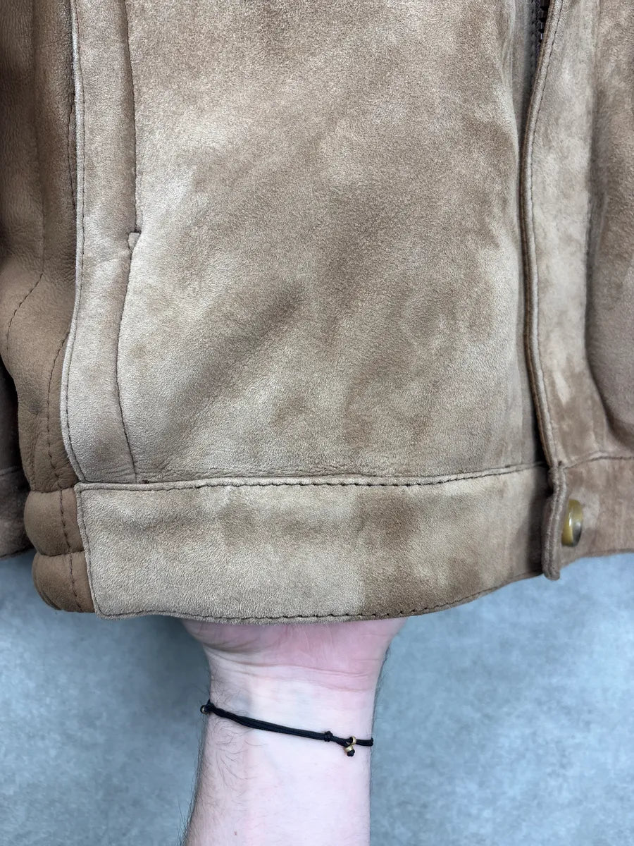 1980s Yves Saint Laurent Brown Shearling Aviator Suede Leather Jacket IKPaQCIb 9