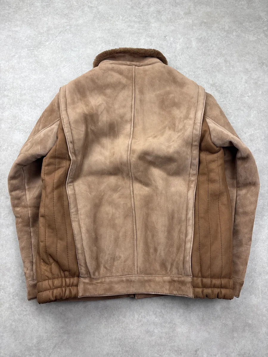 1980s Yves Saint Laurent Brown Shearling Aviator Suede Leather Jacket IKPaQCIb 5