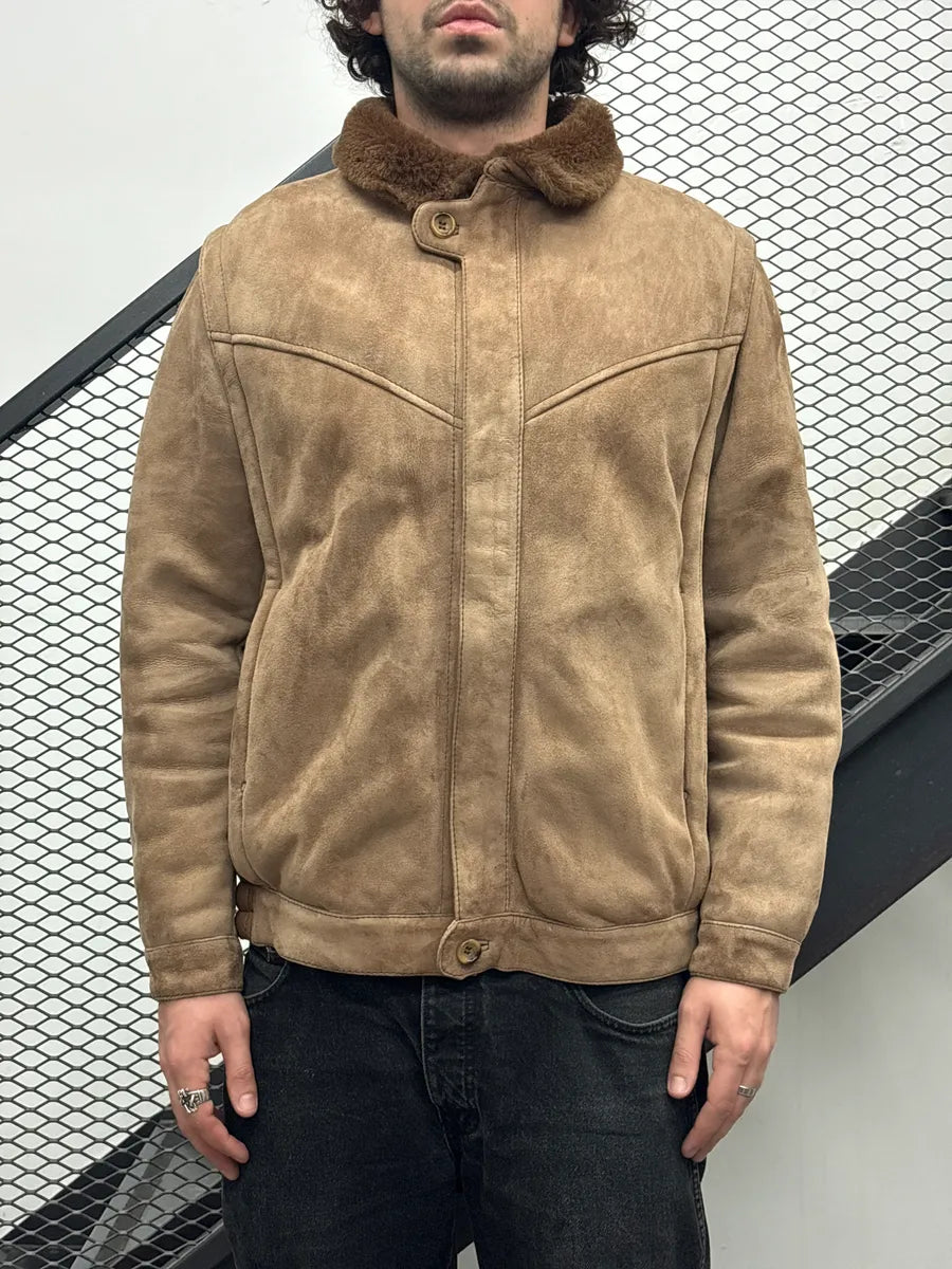 1980s Yves Saint Laurent Brown Shearling Aviator Suede Leather Jacket IKPaQCIb 1
