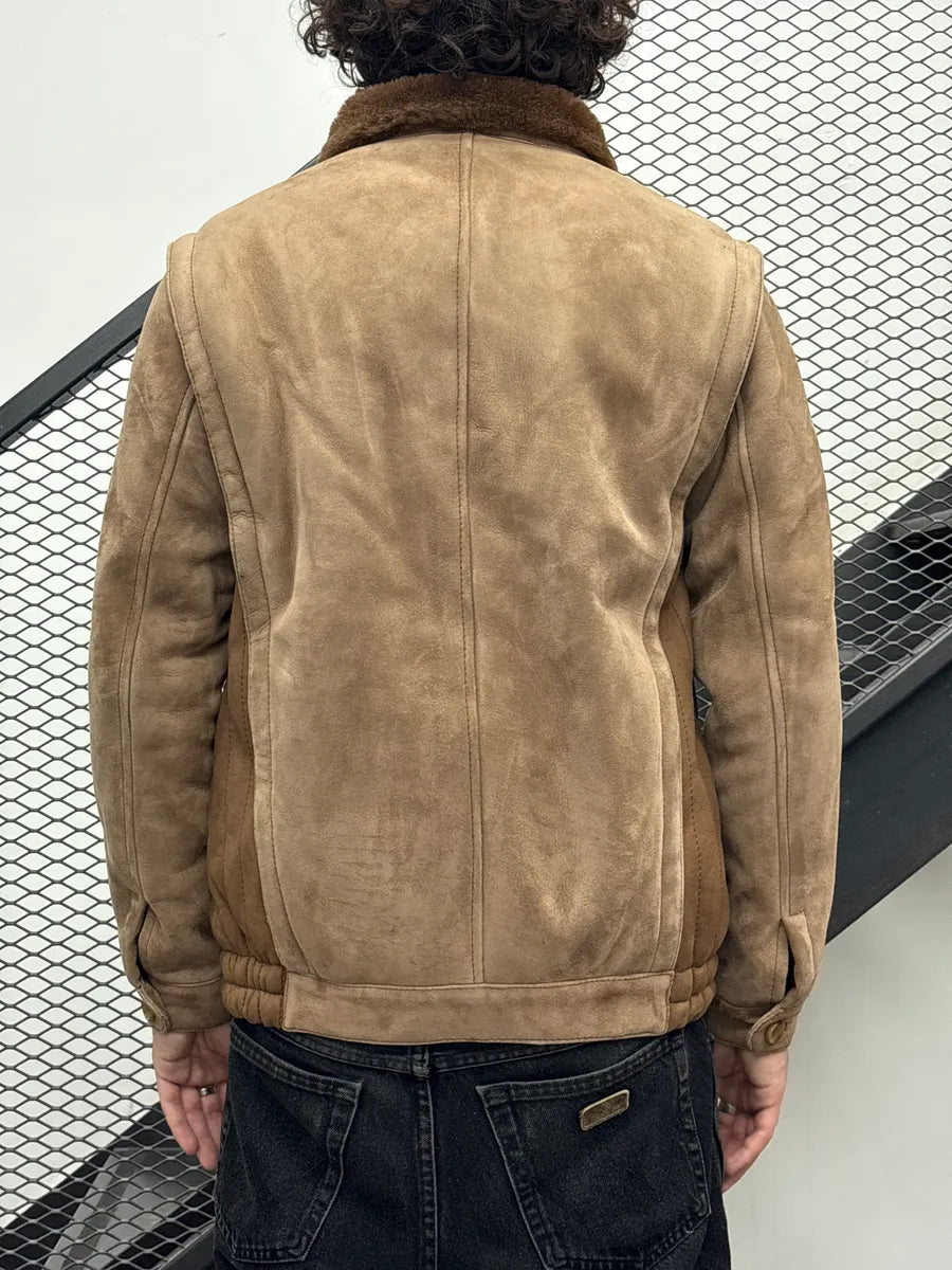 1980s Yves Saint Laurent Brown Shearling Aviator Suede Leather Jacket IKPaQCIb 2