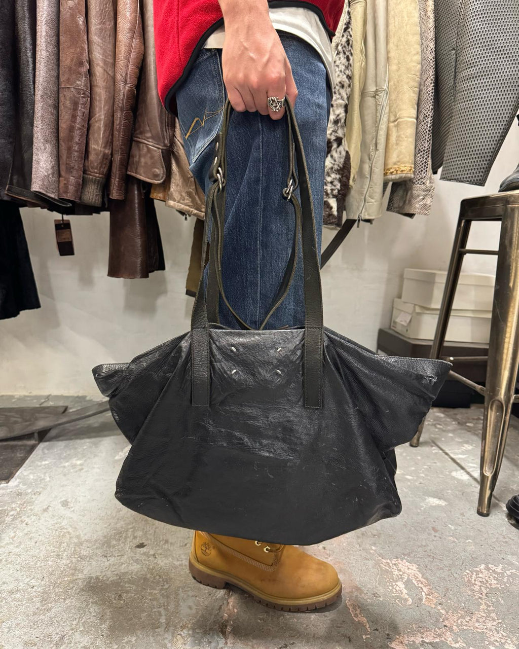 Maison Margiela Black Leather Cabas Handle Bag