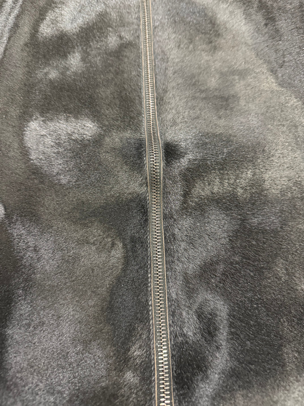 FW2000 Prada Navy Wool & Black Pony Hair Leather Zip-Up Sweater (M)