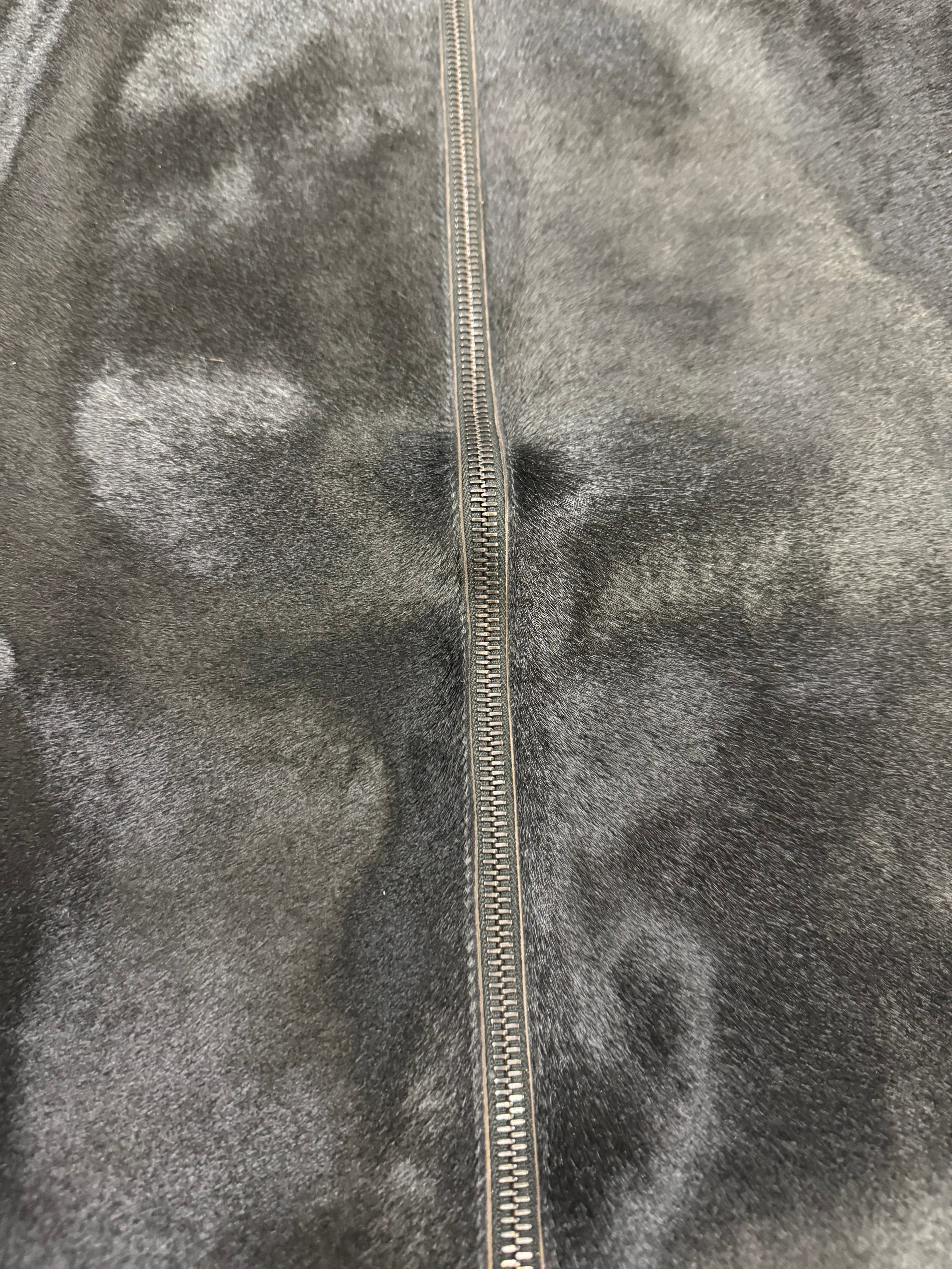 FW2000 Prada Navy Wool & Black Pony Hair Leather Zip-Up Sweater (M)