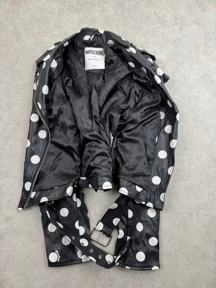 2010s Moschino Black Faux Leather Polka Dot Perfecto Jacket ELJFnzcy 5