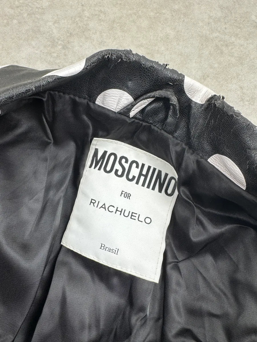 2010s Moschino Black Faux Leather Polka Dot Perfecto Jacket ELJFnzcy 13