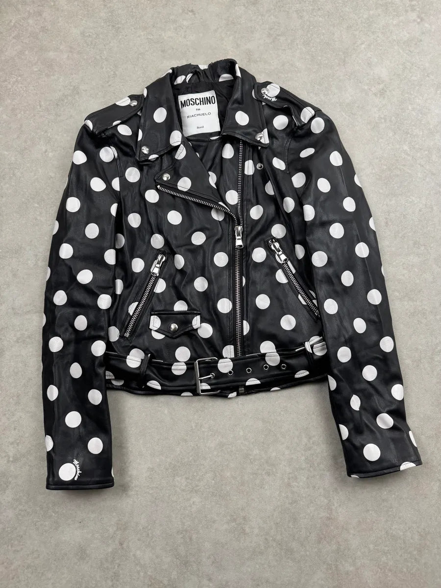 2010s Moschino Black Faux Leather Polka Dot Perfecto Jacket ELJFnzcy 2