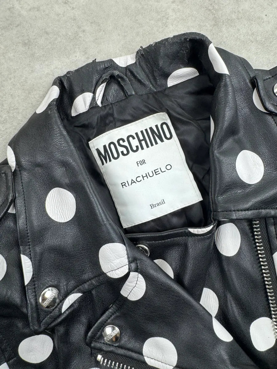 2010s Moschino Black Faux Leather Polka Dot Perfecto Jacket ELJFnzcy 10