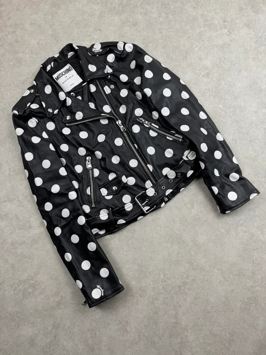 2010s Moschino Black Faux Leather Polka Dot Perfecto Jacket ELJFnzcy 3
