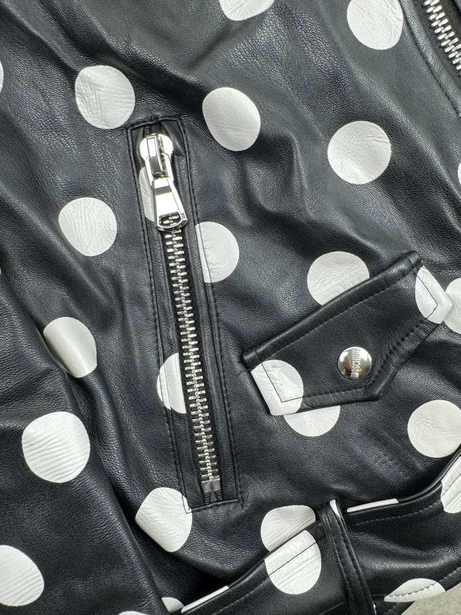 2010s Moschino Black Faux Leather Polka Dot Perfecto Jacket ELJFnzcy 6