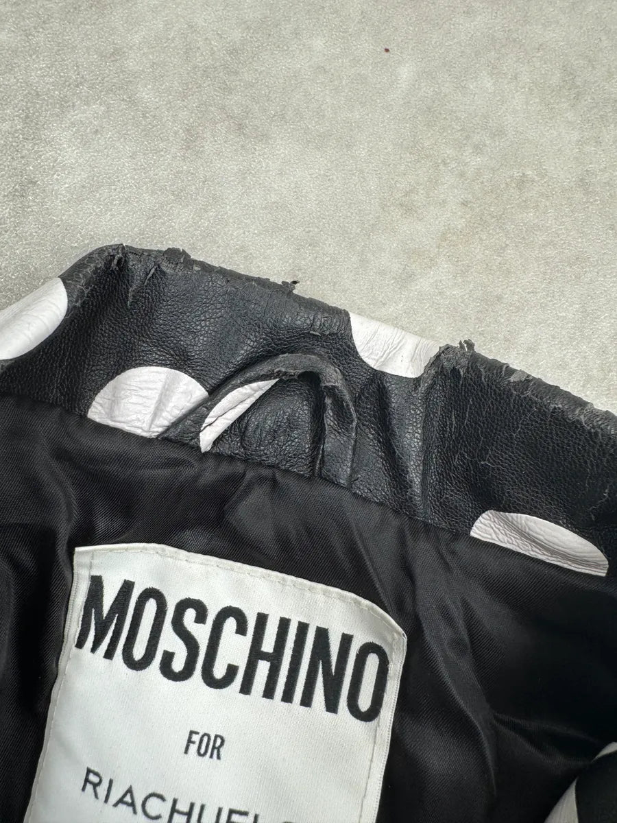 2010s Moschino Black Faux Leather Polka Dot Perfecto Jacket ELJFnzcy 9