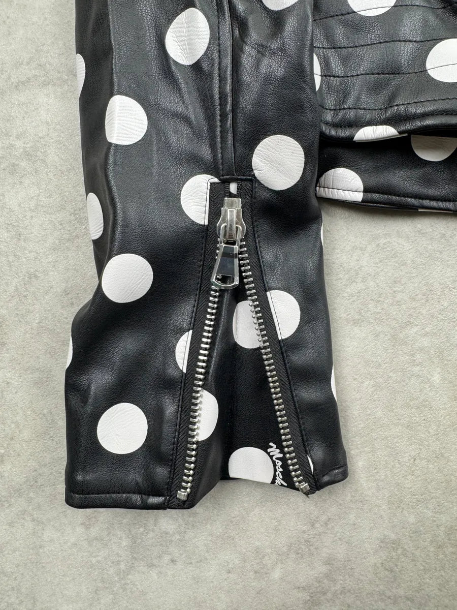 2010s Moschino Black Faux Leather Polka Dot Perfecto Jacket ELJFnzcy 8