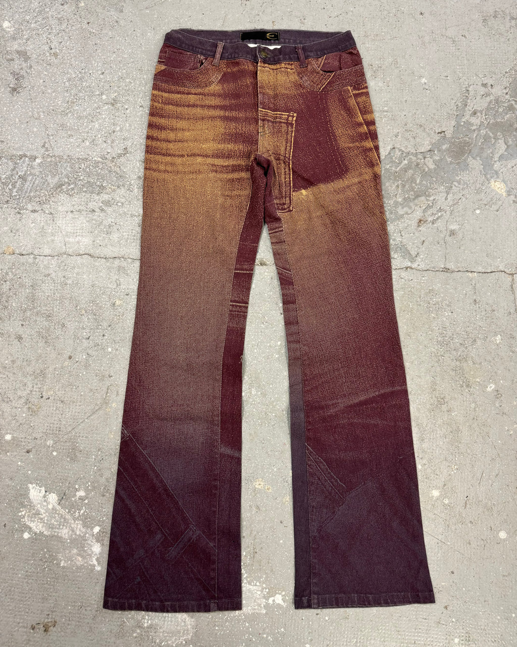 2000s Cavalli Trompe Loeil Flared Purple Pants (S/M)