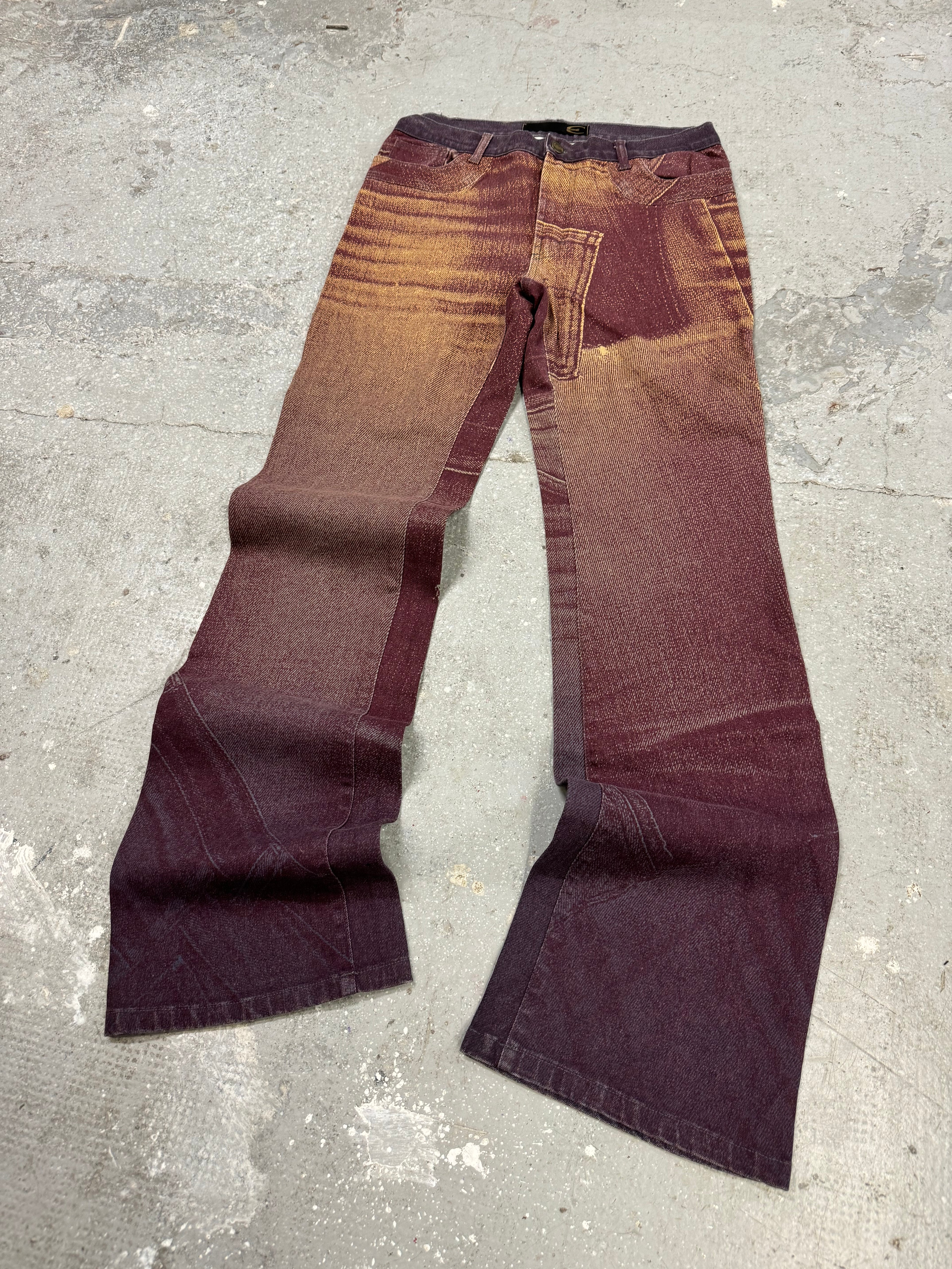 2000s Cavalli Trompe Loeil Flared Purple Pants (S/M)