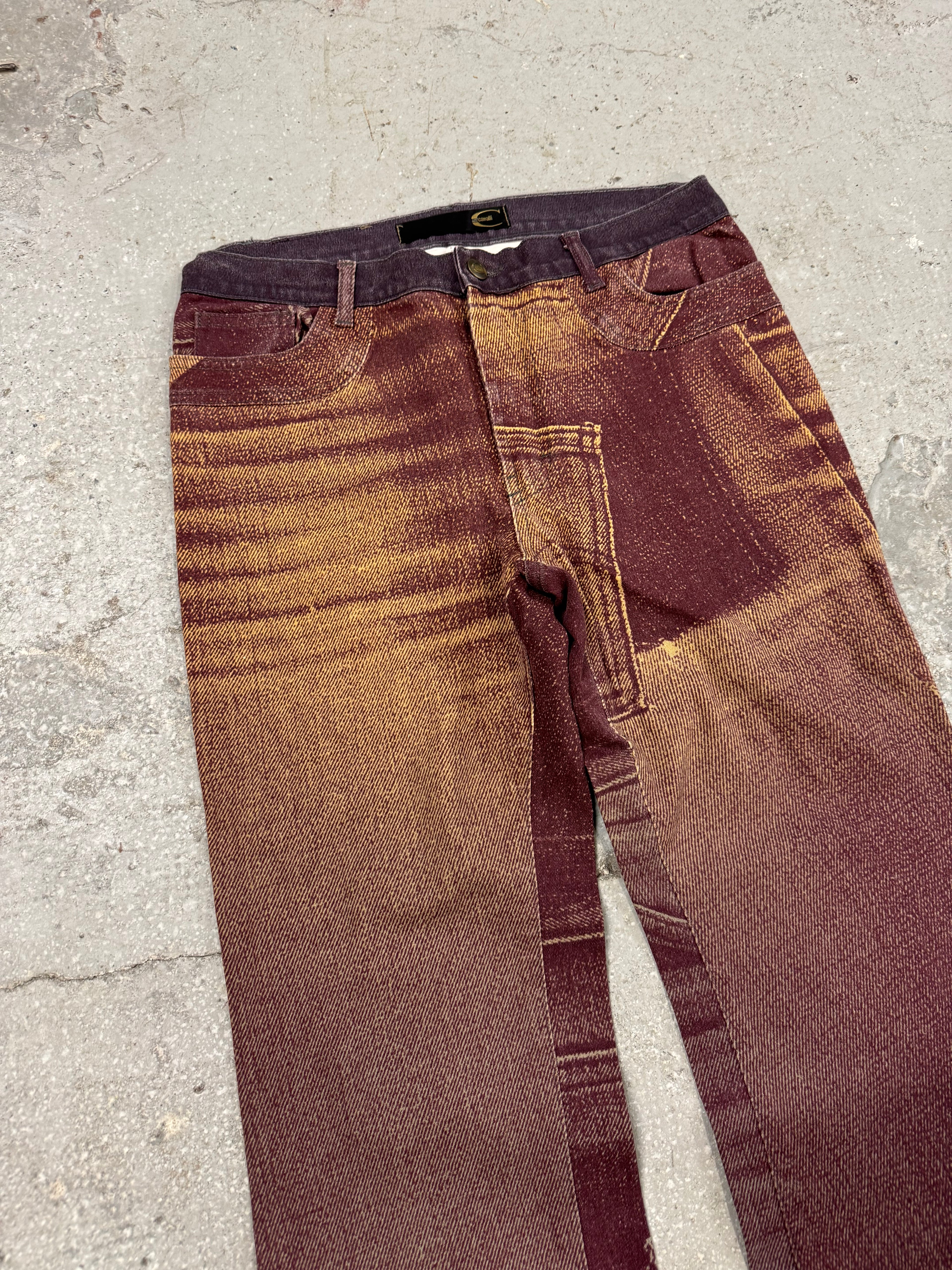 2000s Cavalli Trompe Loeil Flared Purple Pants (S/M)