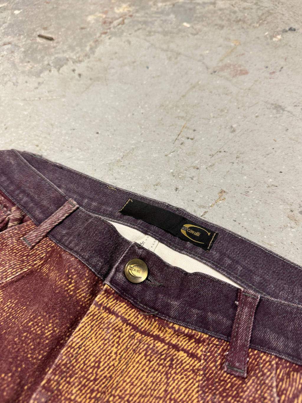 2000s Cavalli Trompe Loeil Flared Purple Pants (S/M)