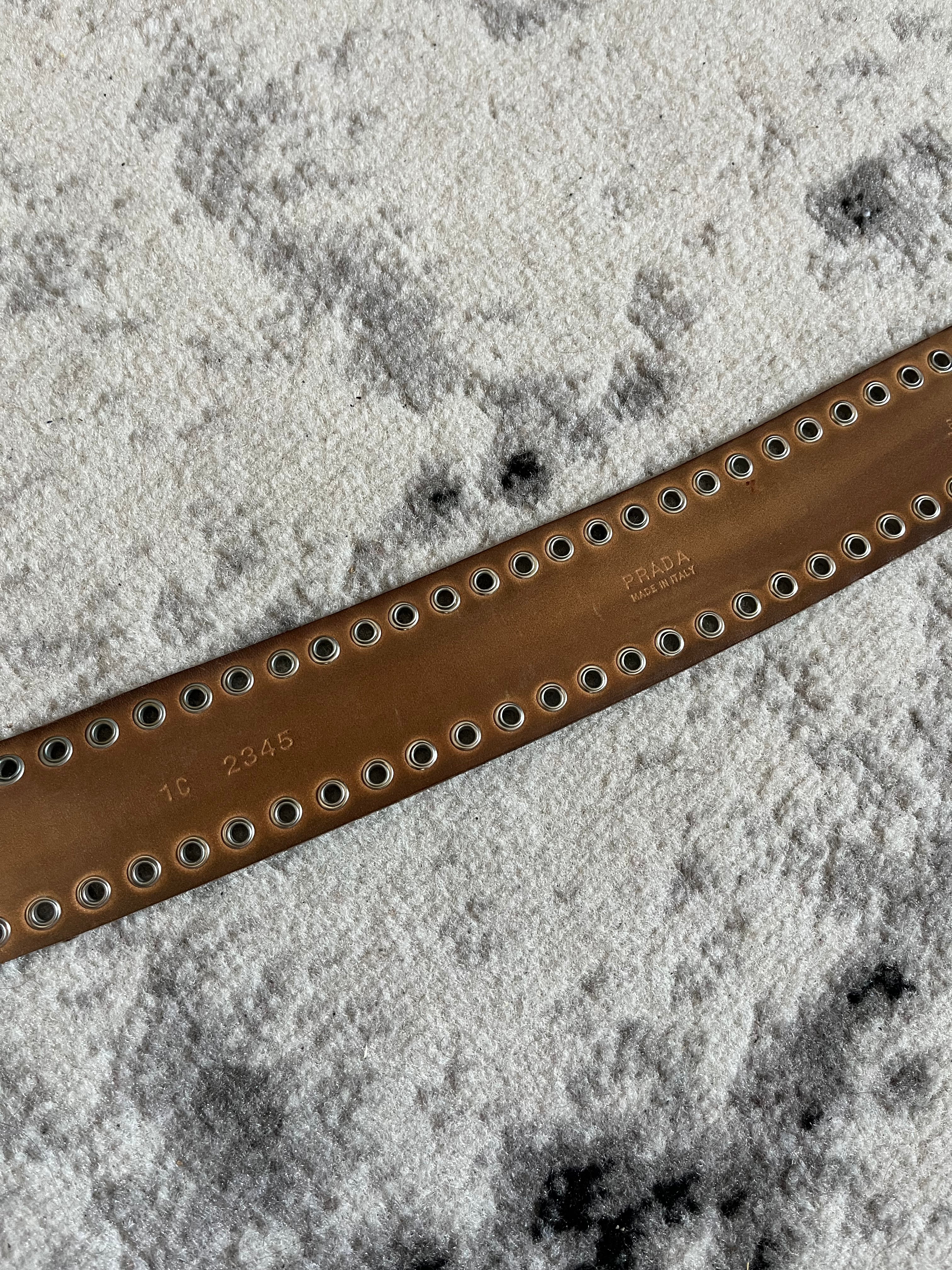 1990s' Prada Bullet Brown Leather Belt