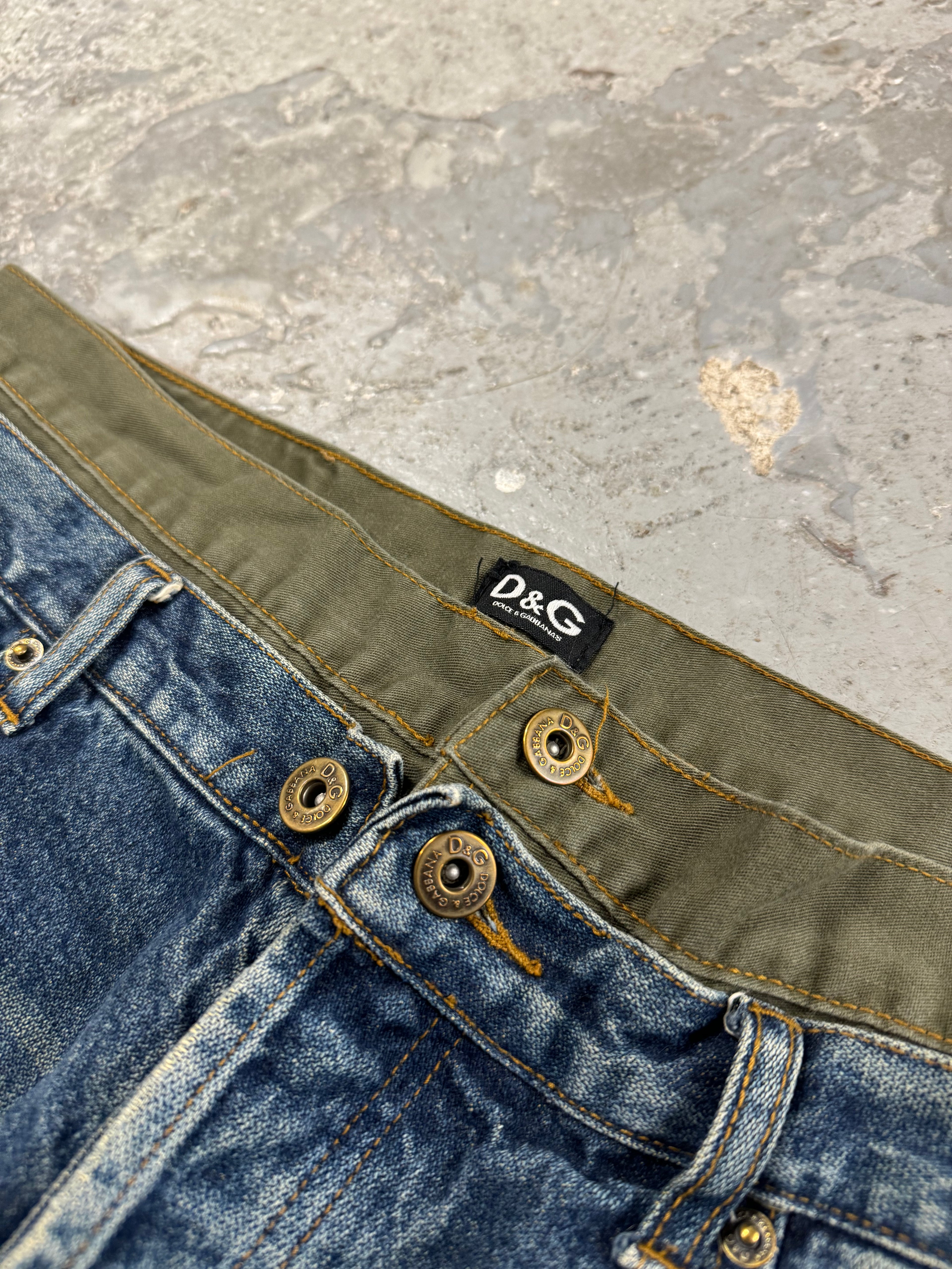 AW2003 Dolce & Gabbana Double-Waisted Faded Denim Cargo Pants (S/M)