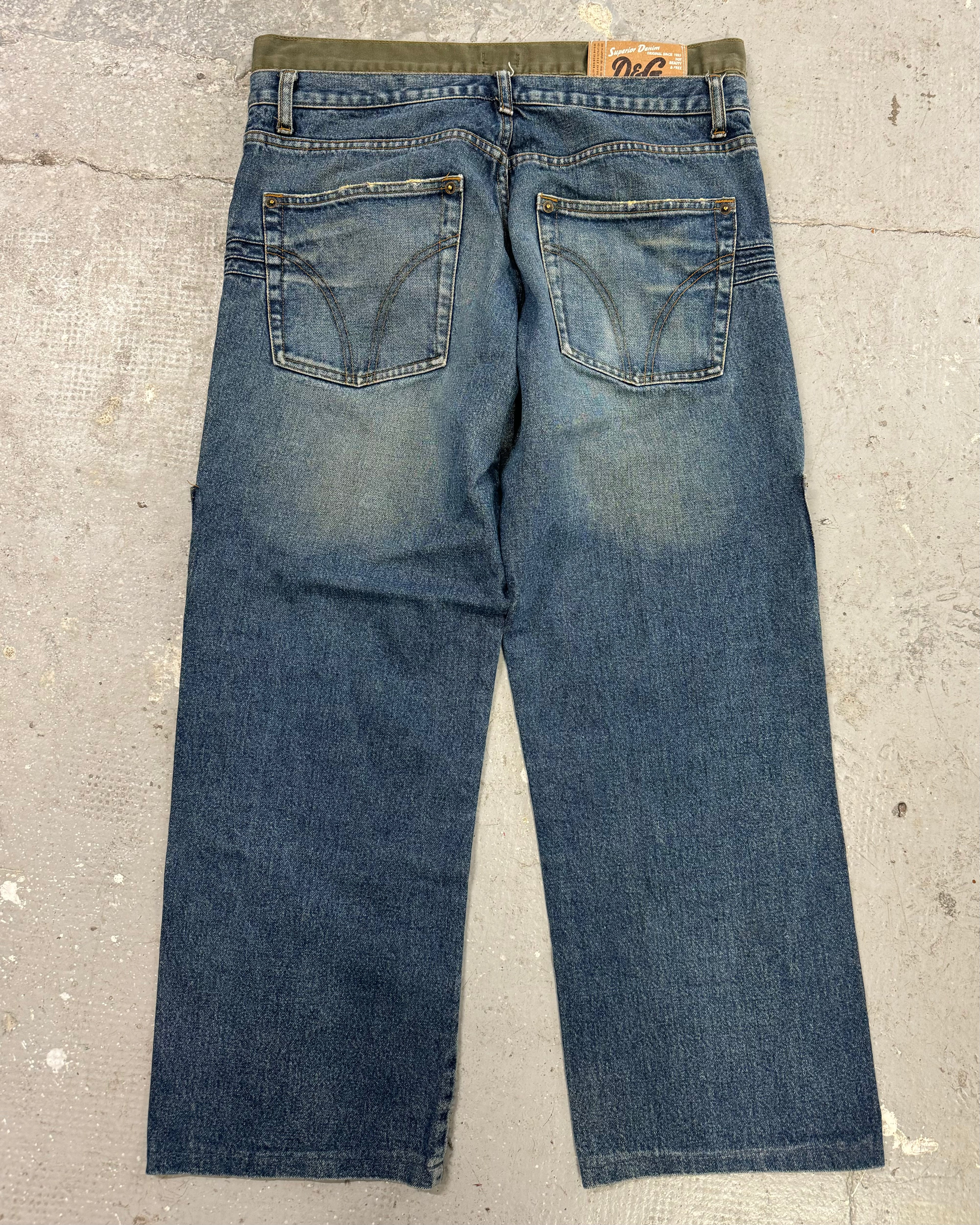 AW2003 Dolce & Gabbana Double-Waisted Faded Denim Cargo Pants (S/M)